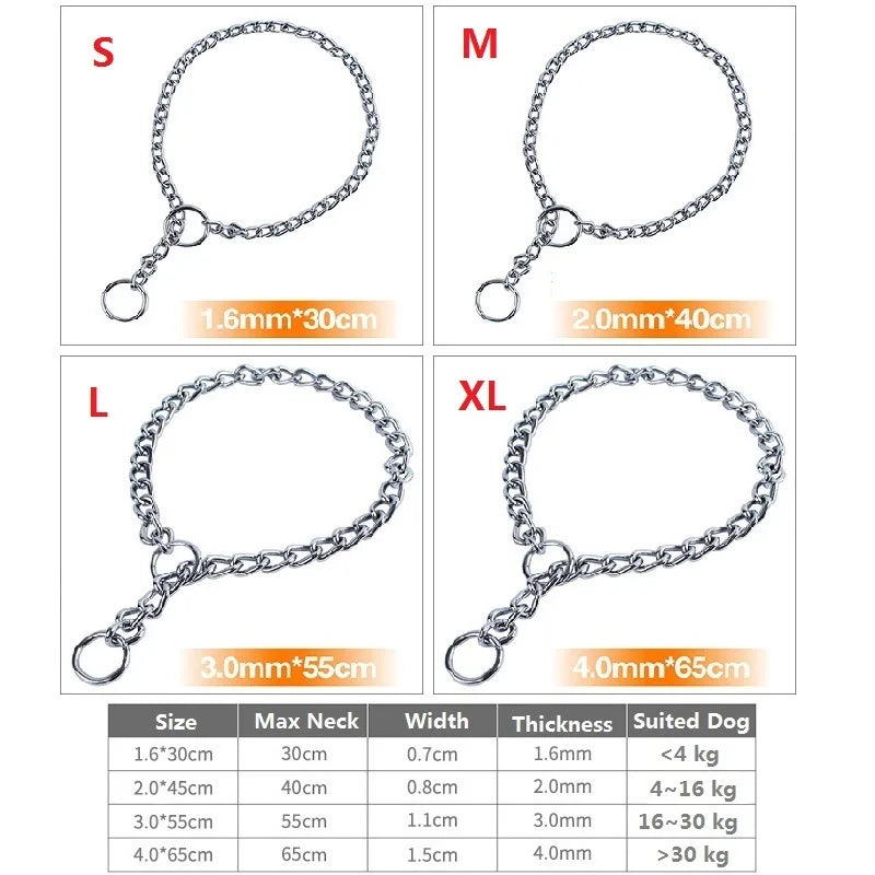 4 Size Stainless Steel Slip Chain Collar For Dog Adjustable Pet Accessories Dog Collar For Small Medium Large Dog Pitpull Collar